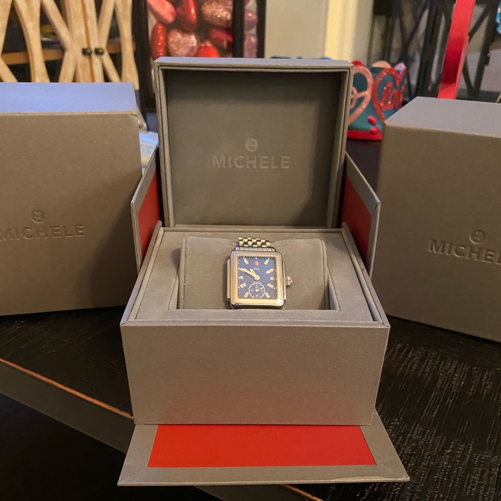 MICHELE Deco Stainless Steel Diamond Dial Watch